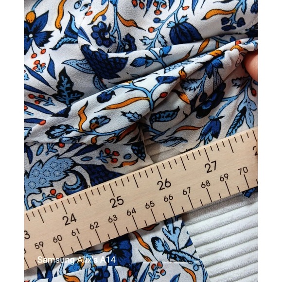 Premise Women blouse Sz 2X Floral Print Short sleeve Circular Cup White Blue - Picture 4 of 8